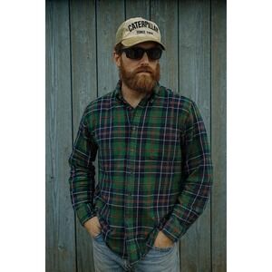 L.L. Bean Mens‎ Vintage Flannel Shirt Plaid Button Down GRN RED M Heritage Cabin